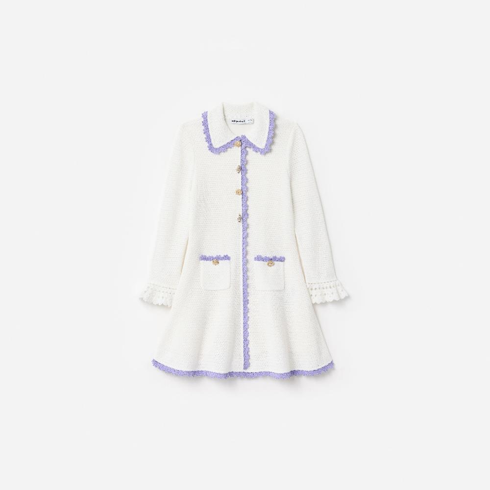 self portrait Cream Contrast Trim Pointelle Knit Dress KIDS