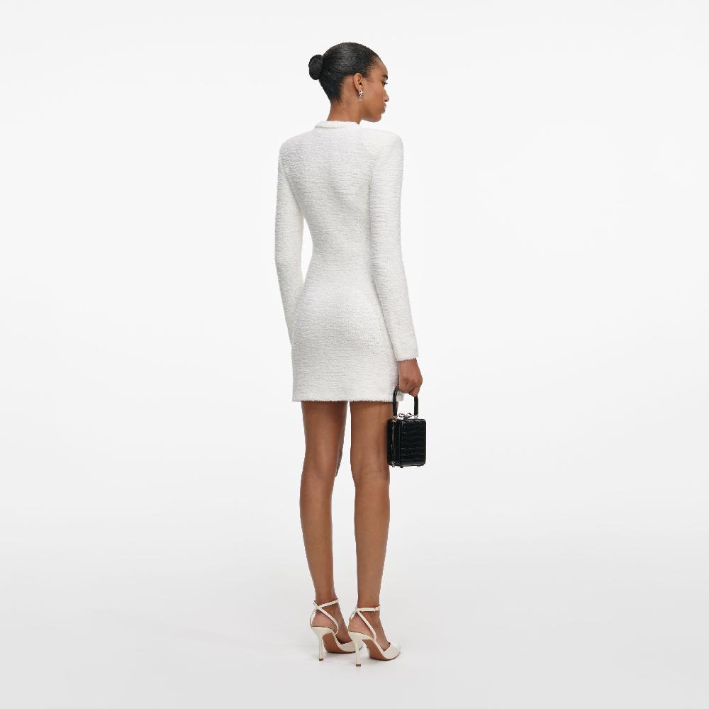 Self Portrait Cream Crystal Trim Knit Mini Dress CLOTHING