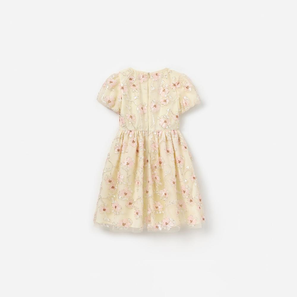 Self Portrait Cream Embellished Flower Tulle Dress KIDS