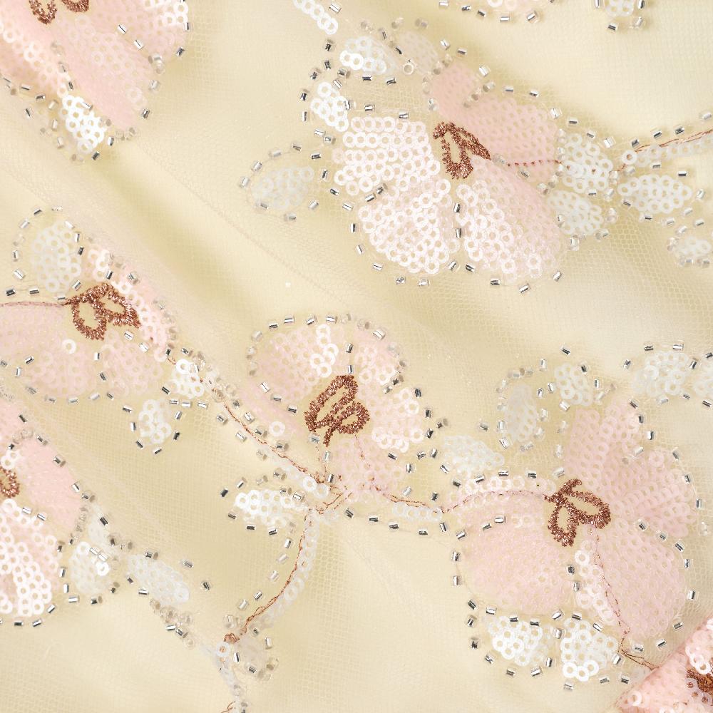 Self Portrait Cream Embellished Flower Tulle Dress KIDS