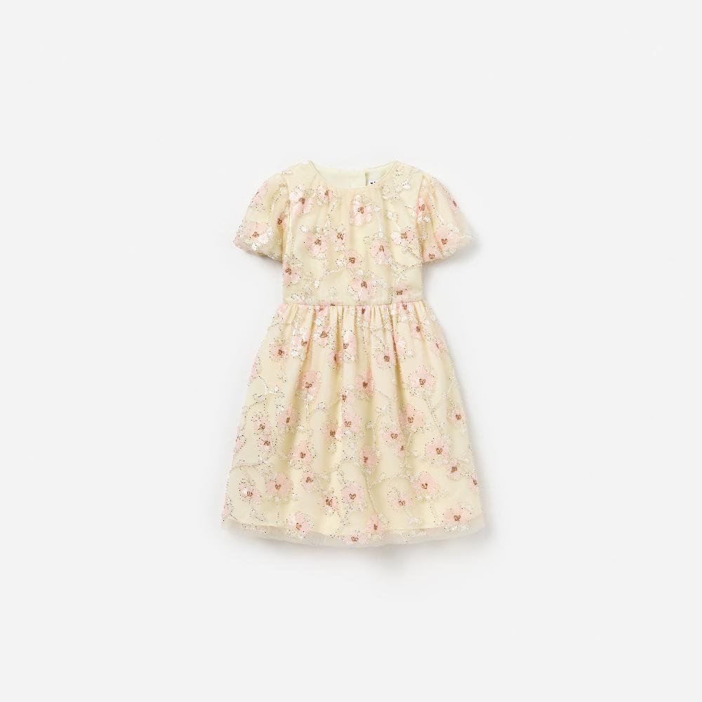 self portrait Cream Embellished Flower Tulle Dress KIDS