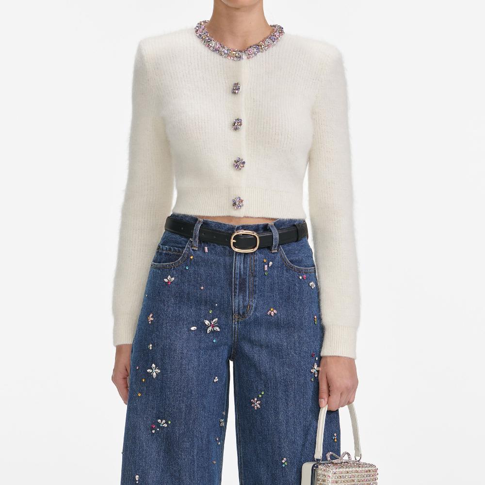 Self Portrait Cream Embellished Trim Cardigan CLOTHING