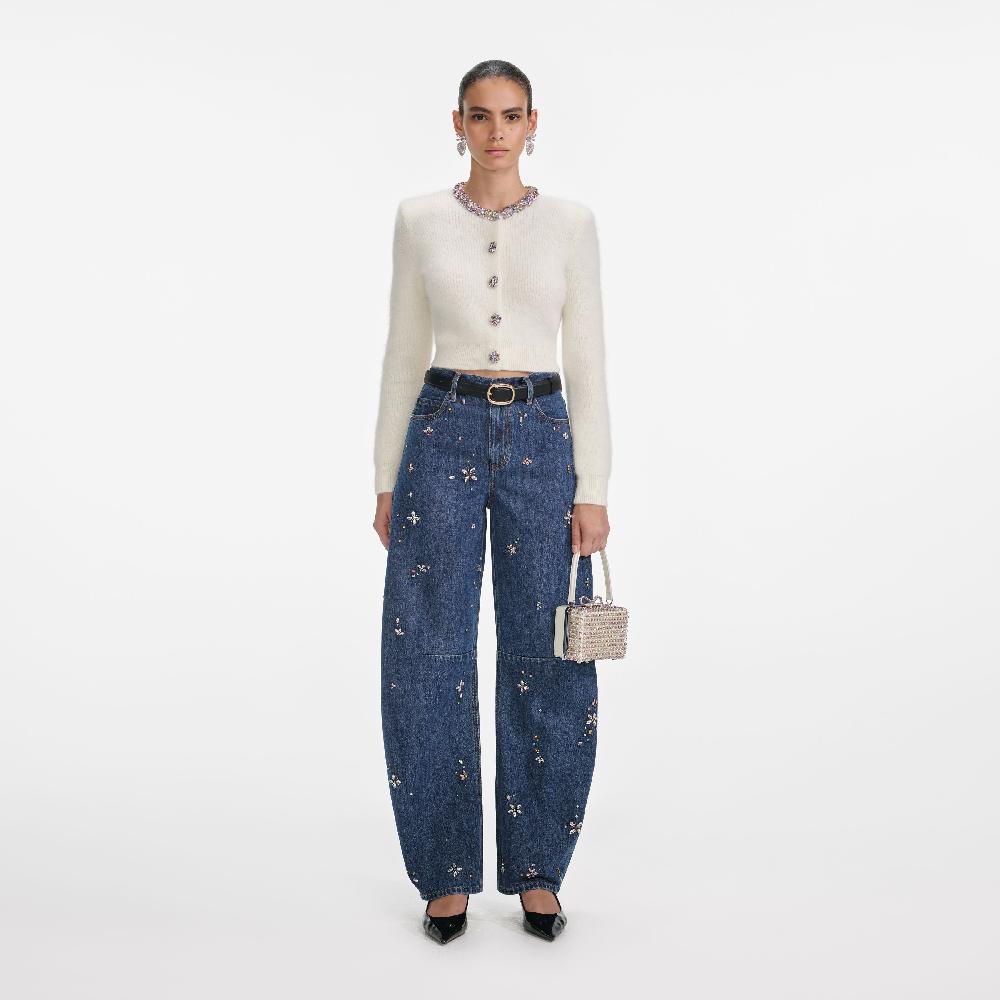 self portrait Cream Embellished Trim Cardigan CLOTHING