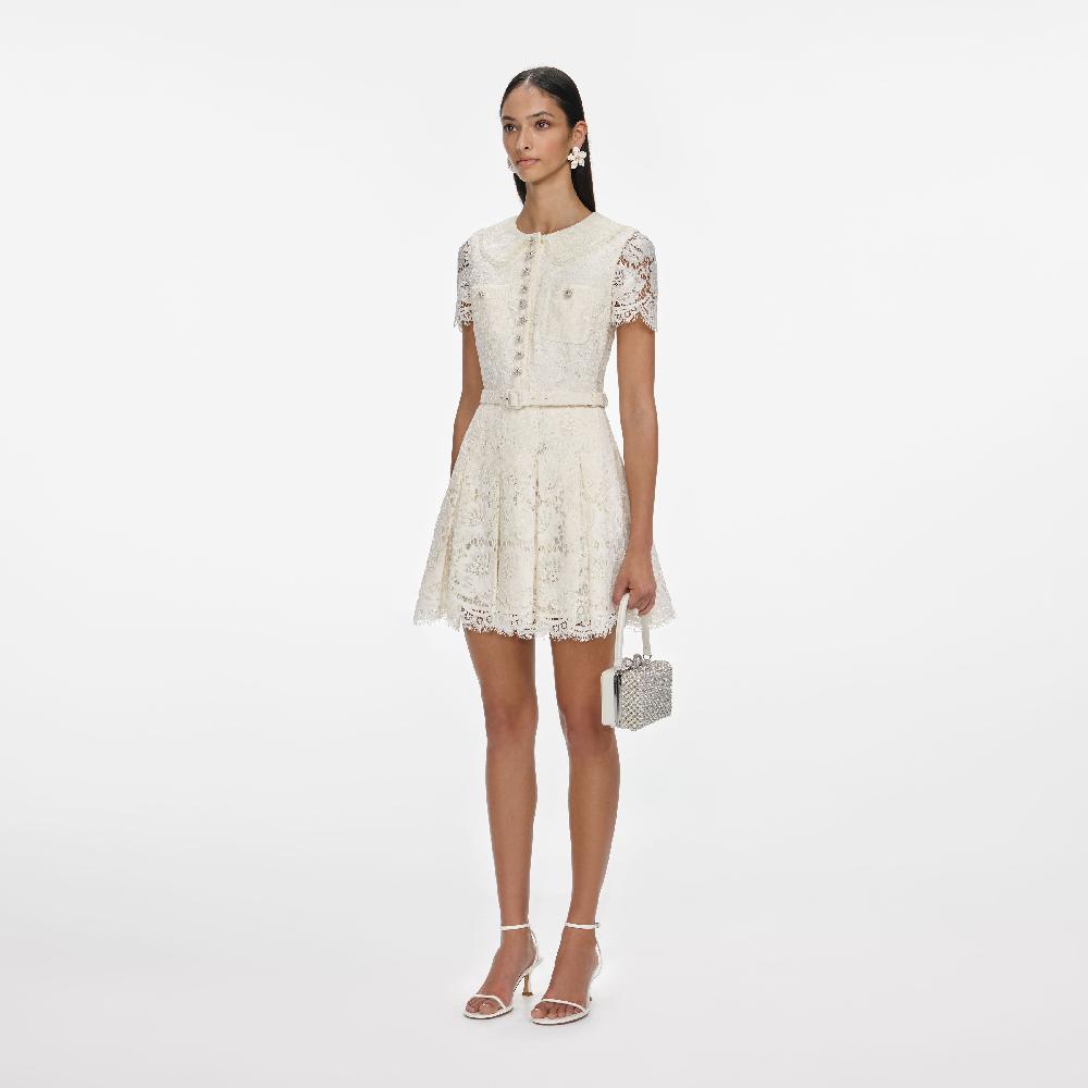 Self Portrait Cream Floral Lace Mini Dress CLOTHING