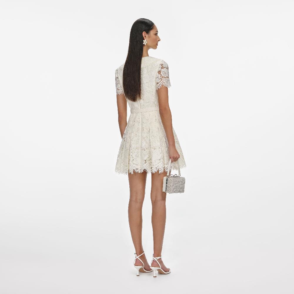 Self Portrait Cream Floral Lace Mini Dress CLOTHING