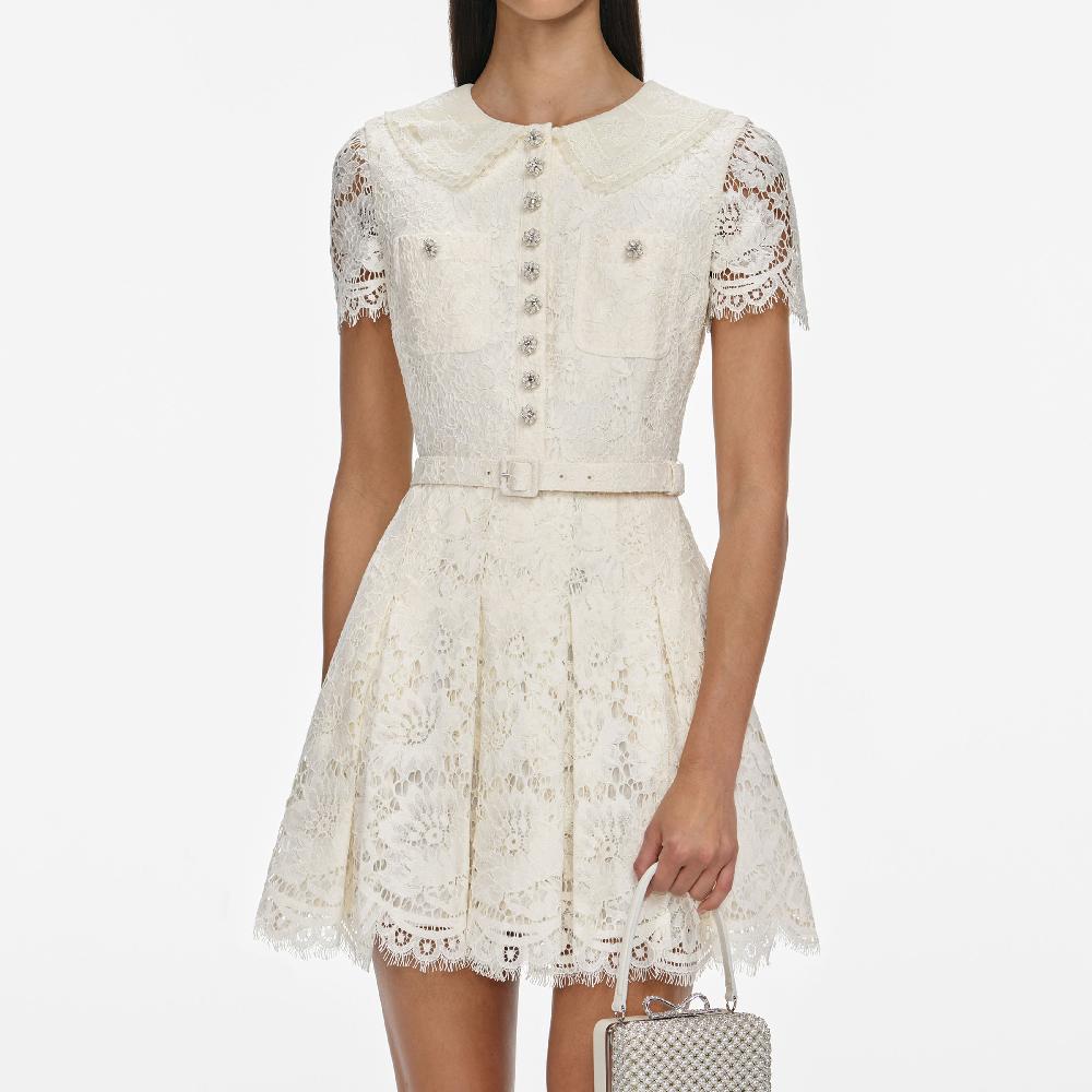 Self Portrait Cream Floral Lace Mini Dress CLOTHING