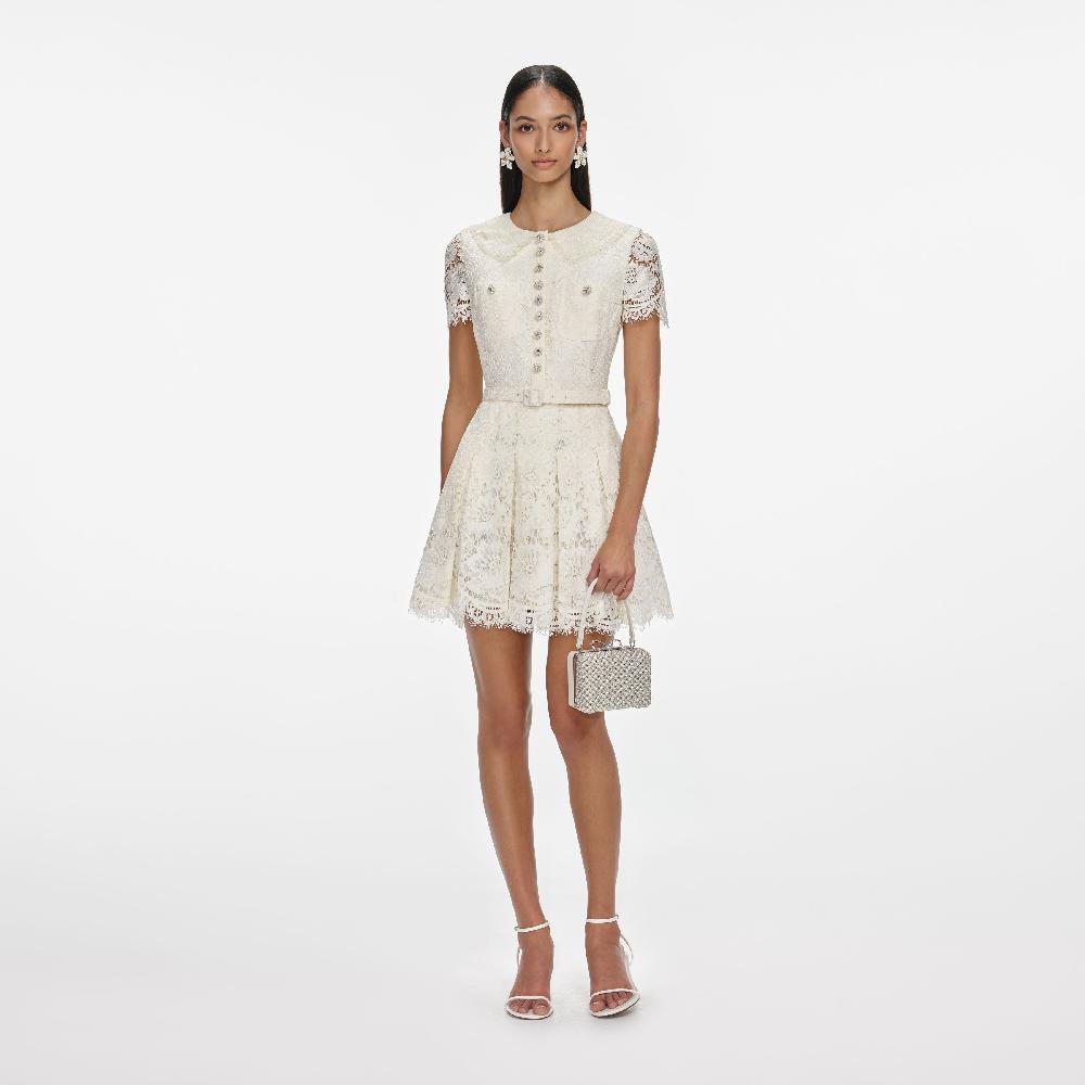 self portrait Cream Floral Lace Mini Dress CLOTHING