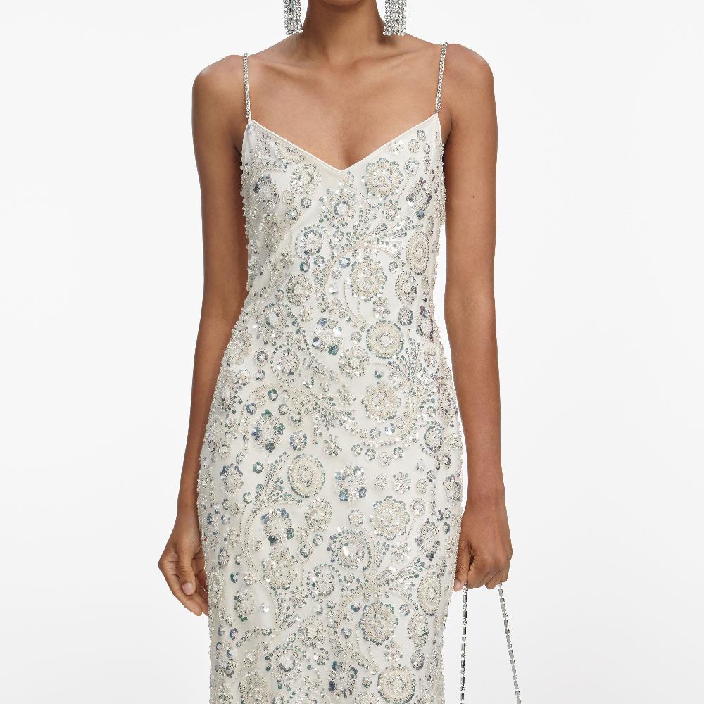 Self Portrait Cream Floral Sequin Maxi Dress CLOTHING