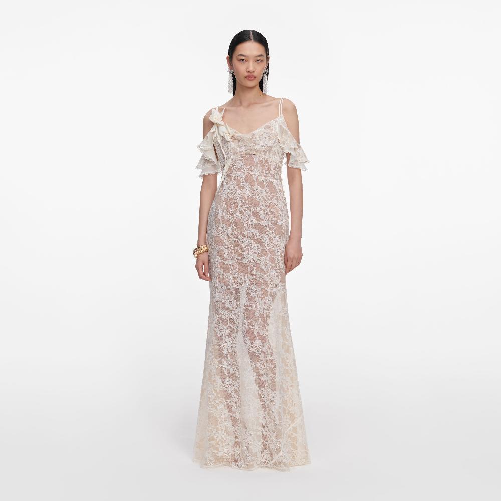 self portrait Cream Lace Flower Maxi Dress CLOTHING