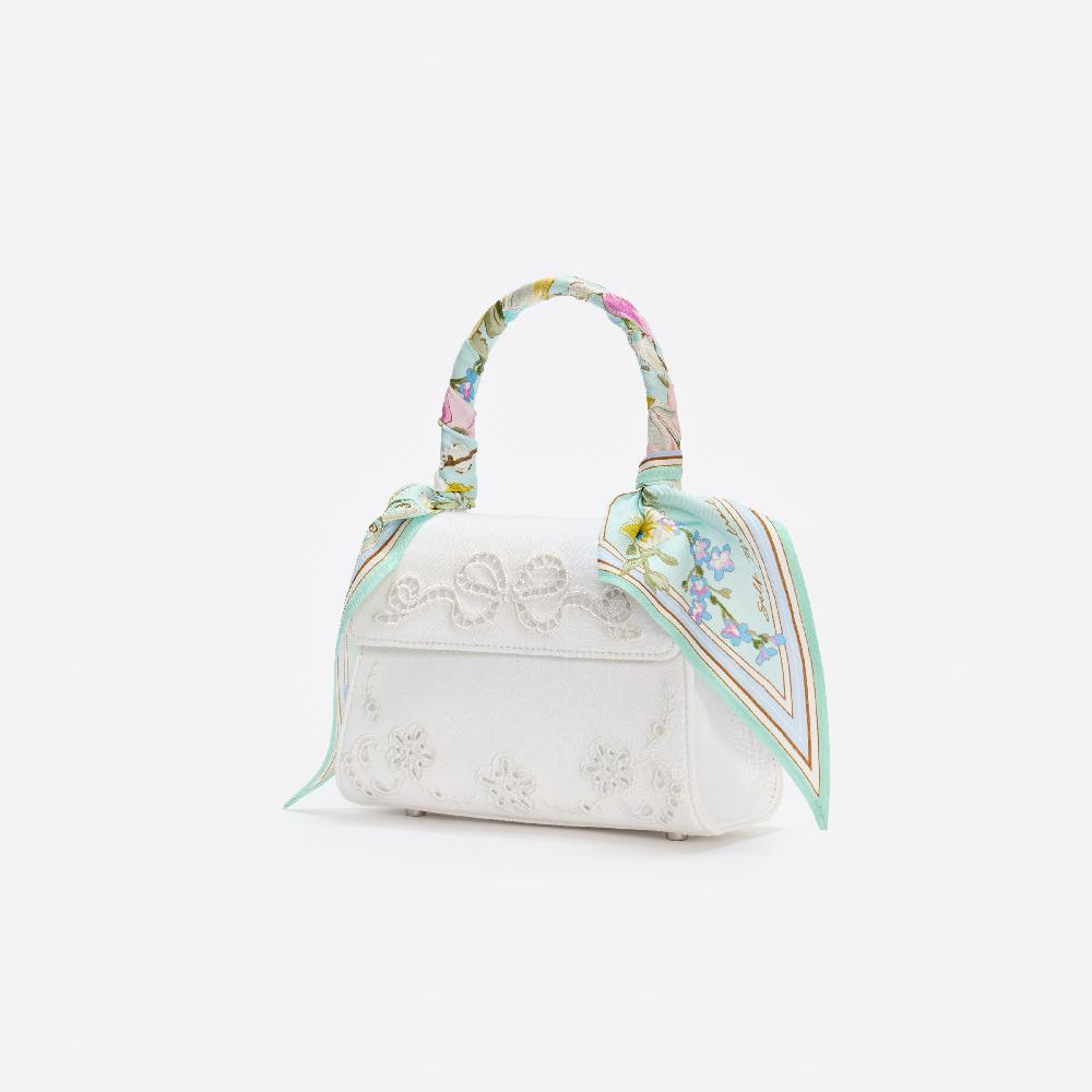 Self Portrait Cream Linen Mint Floral Mini Bag BAGS