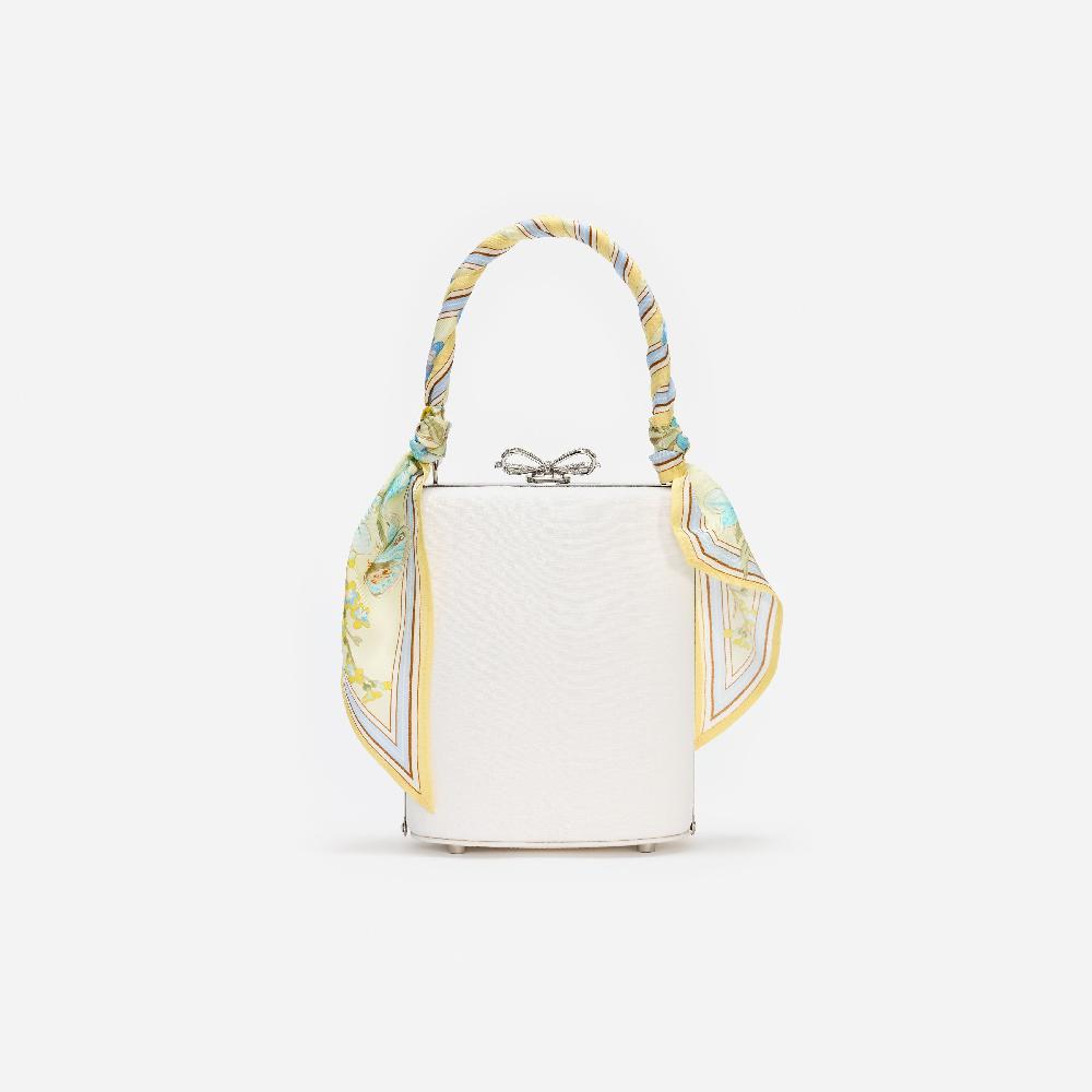 Self Portrait Cream Linen Yellow Floral Mini Bow Bag BAGS