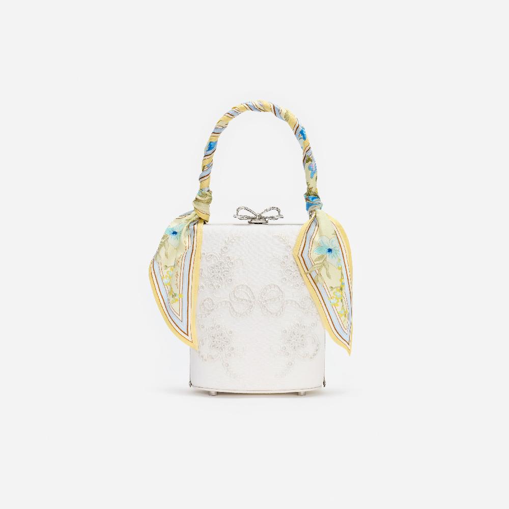 self portrait Cream Linen Yellow Floral Mini Bow Bag BAGS