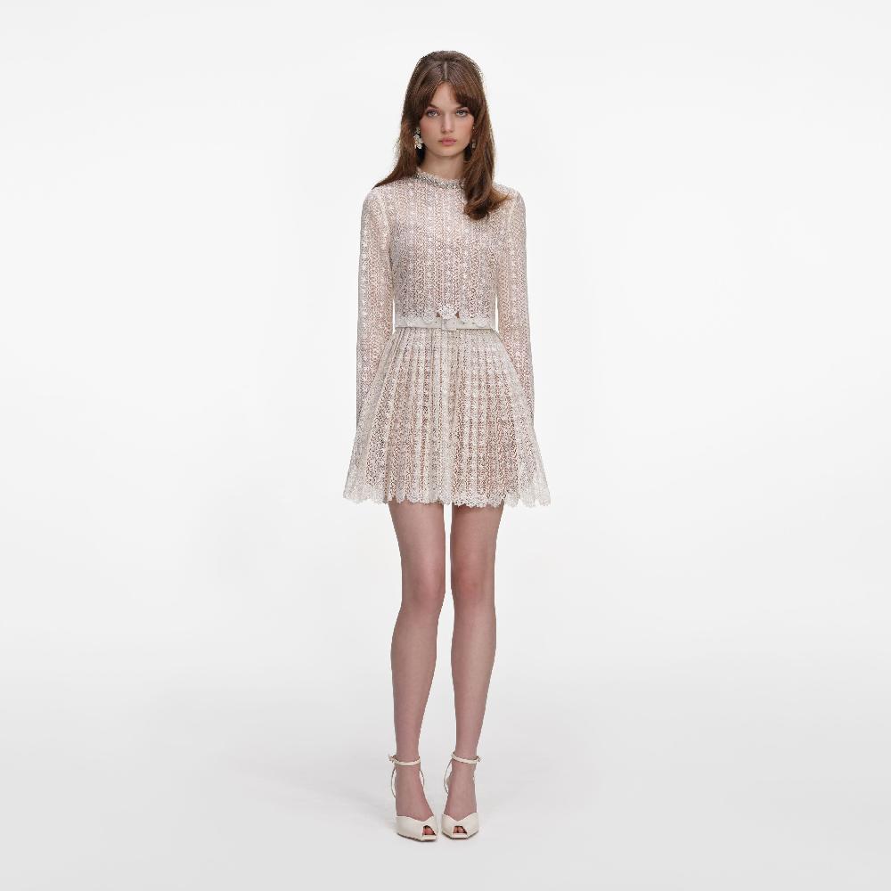 self portrait Cream Organza Lace Mini Dress CLOTHING