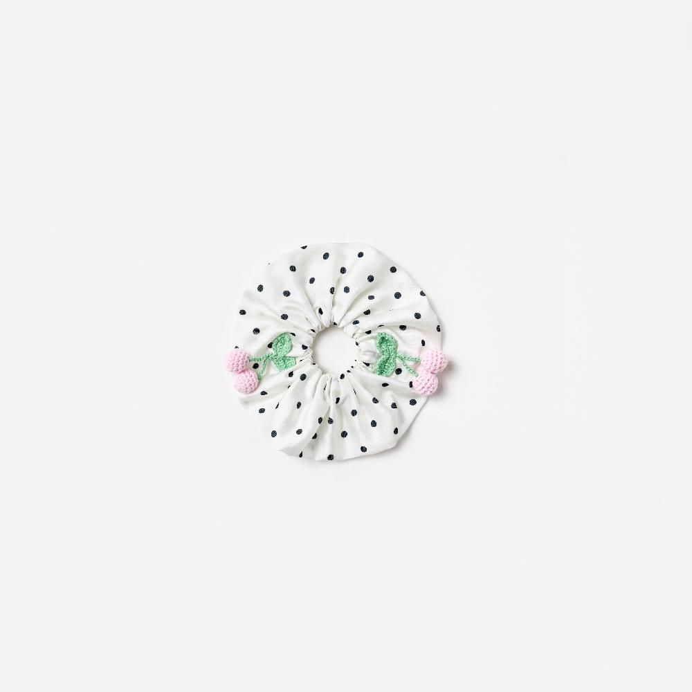 self portrait Cream Polka Dot Cherry Scrunchie KIDS