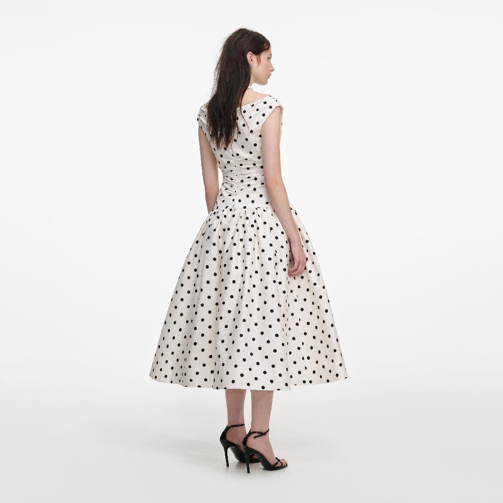 Self Portrait Cream Polka Dot Cotton Midi Dress CLOTHING