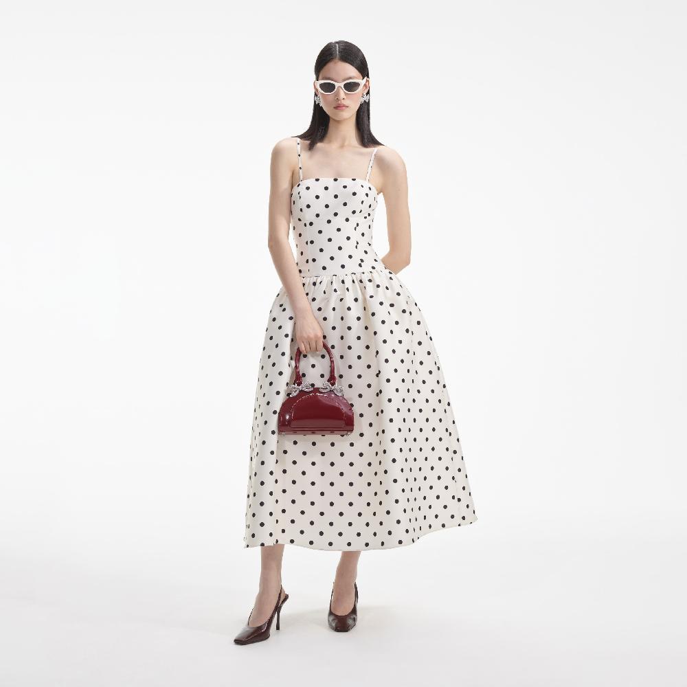 Self Portrait Cream Polka Dot Taffeta Midi Dress CLOTHING