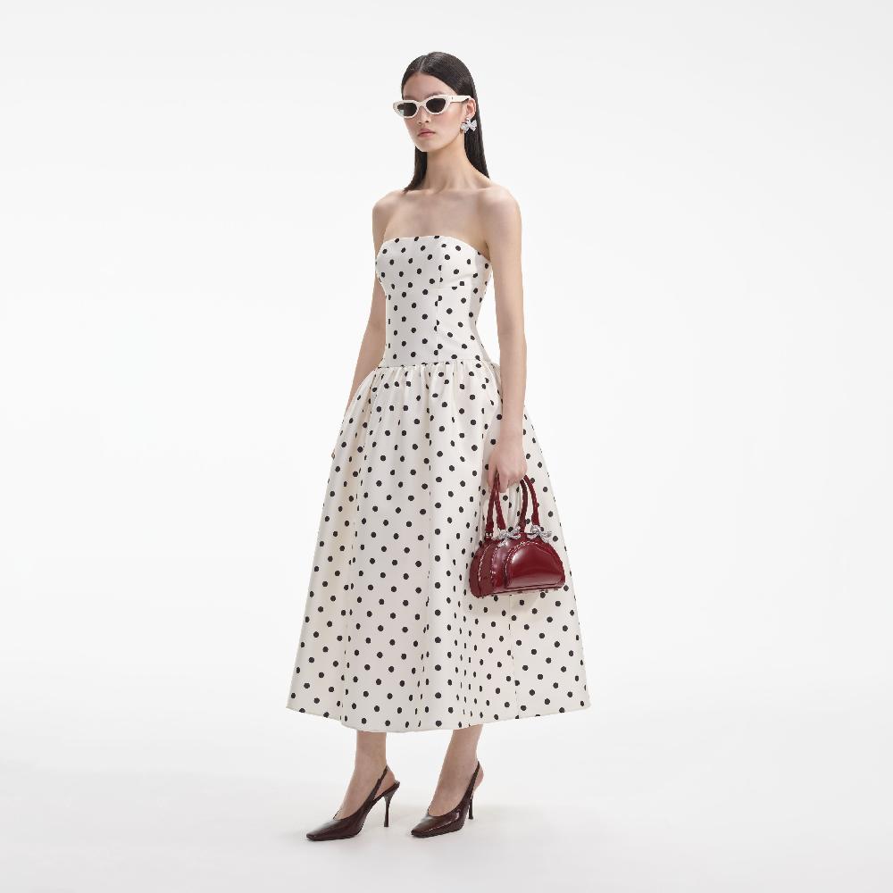 Self Portrait Cream Polka Dot Taffeta Midi Dress CLOTHING