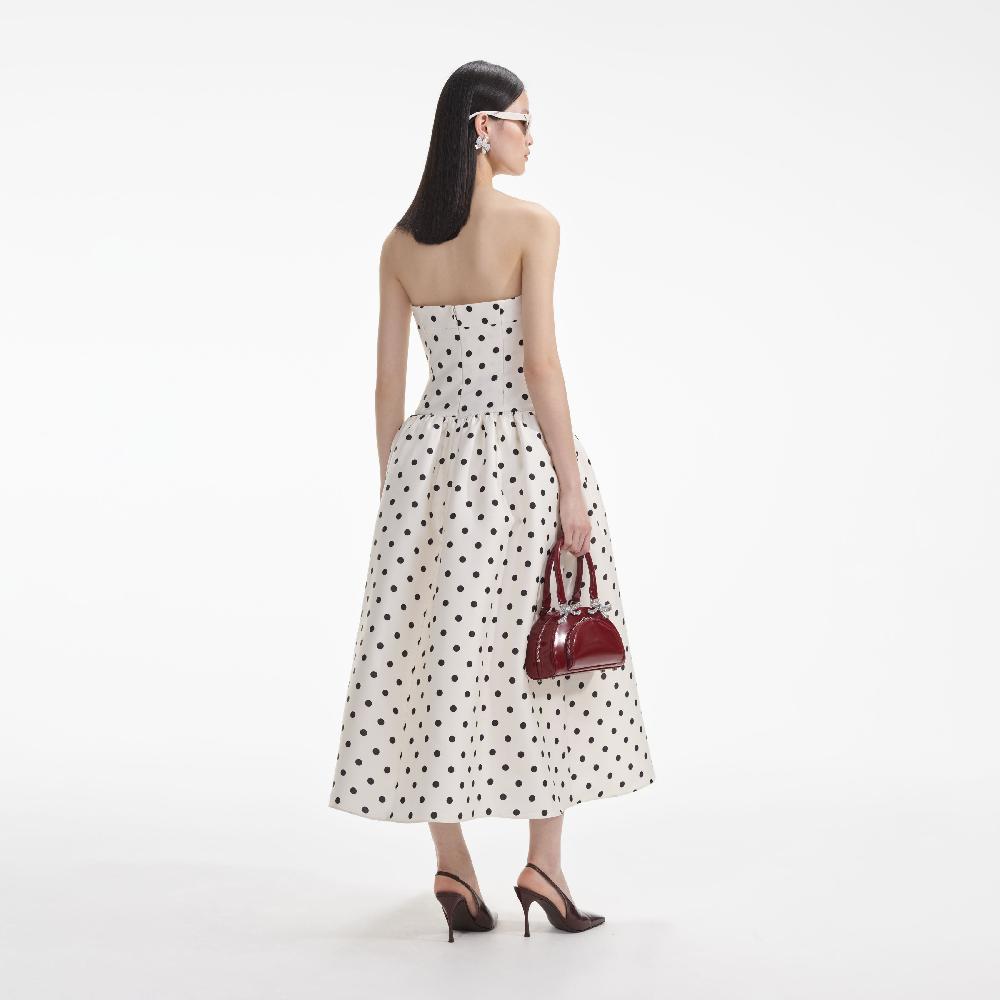 Self Portrait Cream Polka Dot Taffeta Midi Dress CLOTHING