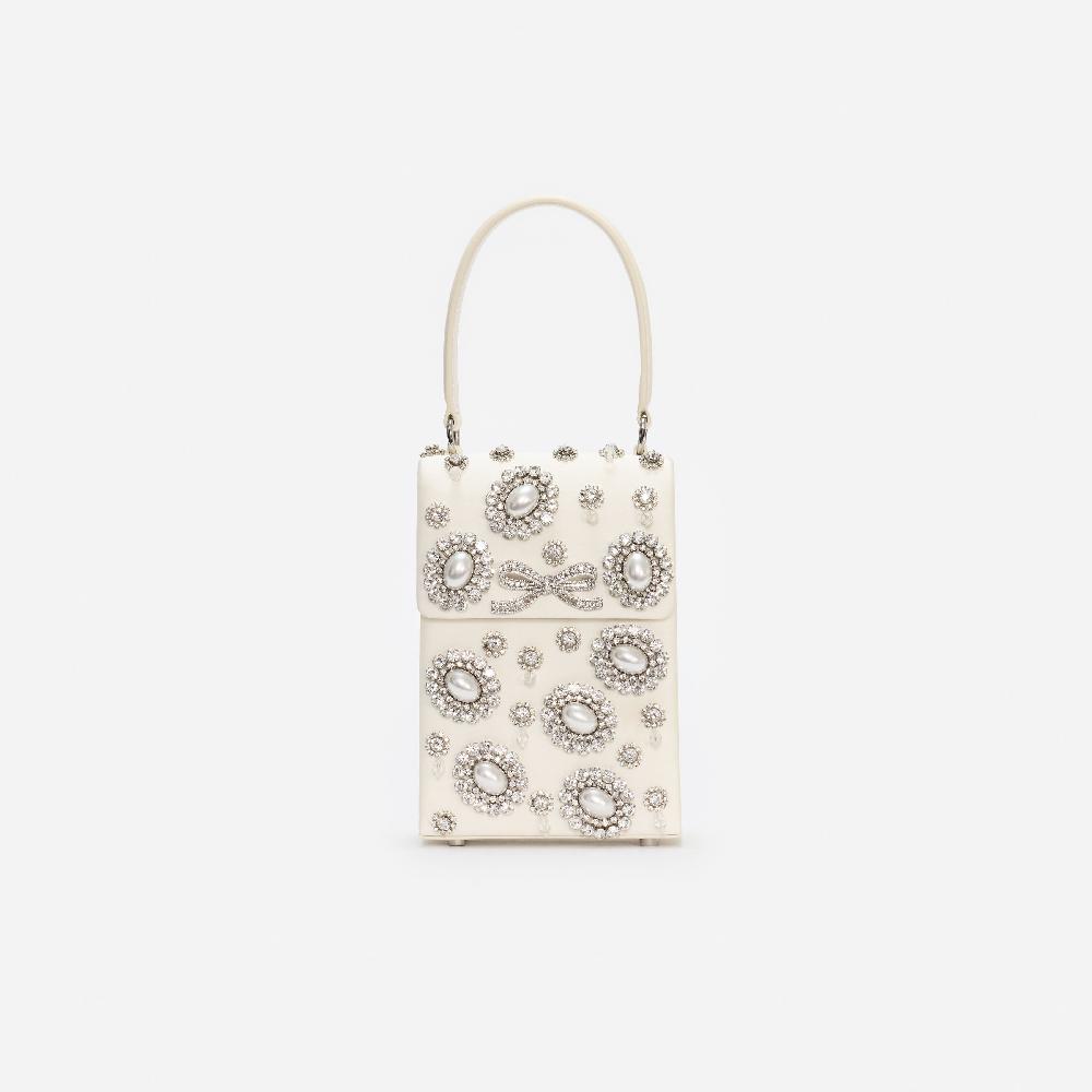self portrait Cream Satin Crystal Mini Bow Bag BAGS