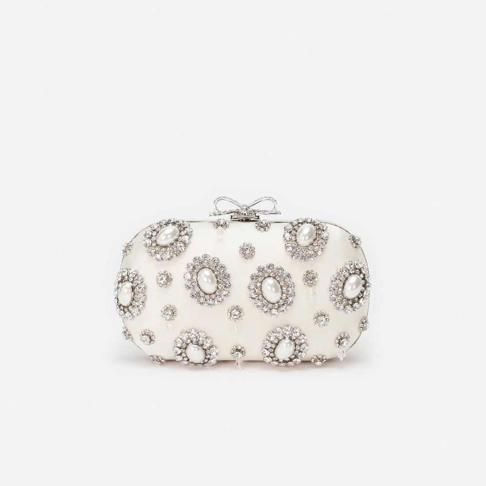 self portrait Cream Satin Multi Crystal Clutch Bag BAGS