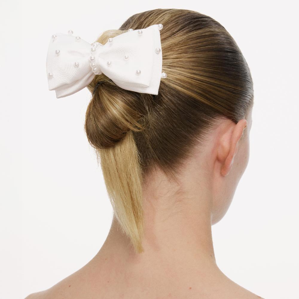 Self Portrait Cream Satin Pearl Bow Hair Clip JEWELLERY