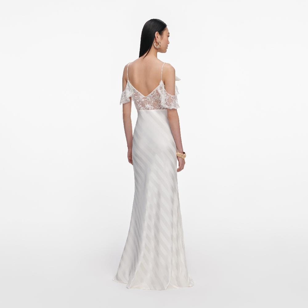 Self Portrait Cream Satin Striped Maxi Dress CLOTHING