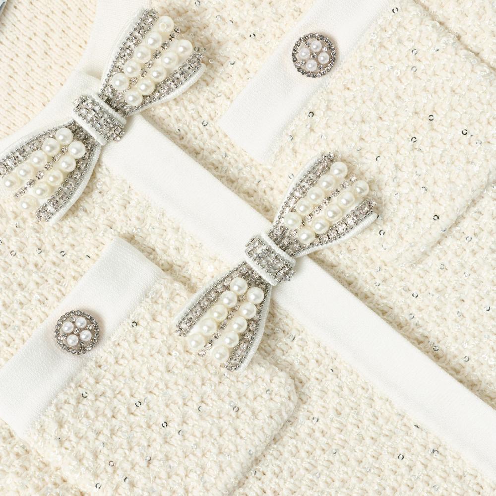 Self Portrait Cream Sequin Knit Bow Trim Dress KIDS