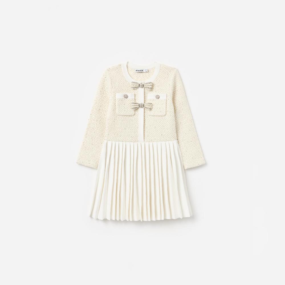 self portrait Cream Sequin Knit Bow Trim Dress KIDS