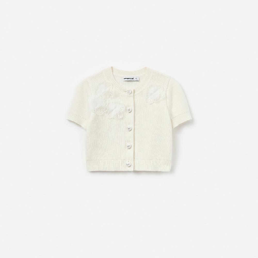 self portrait Cream Short Sleeve Flower Cardigan KIDS