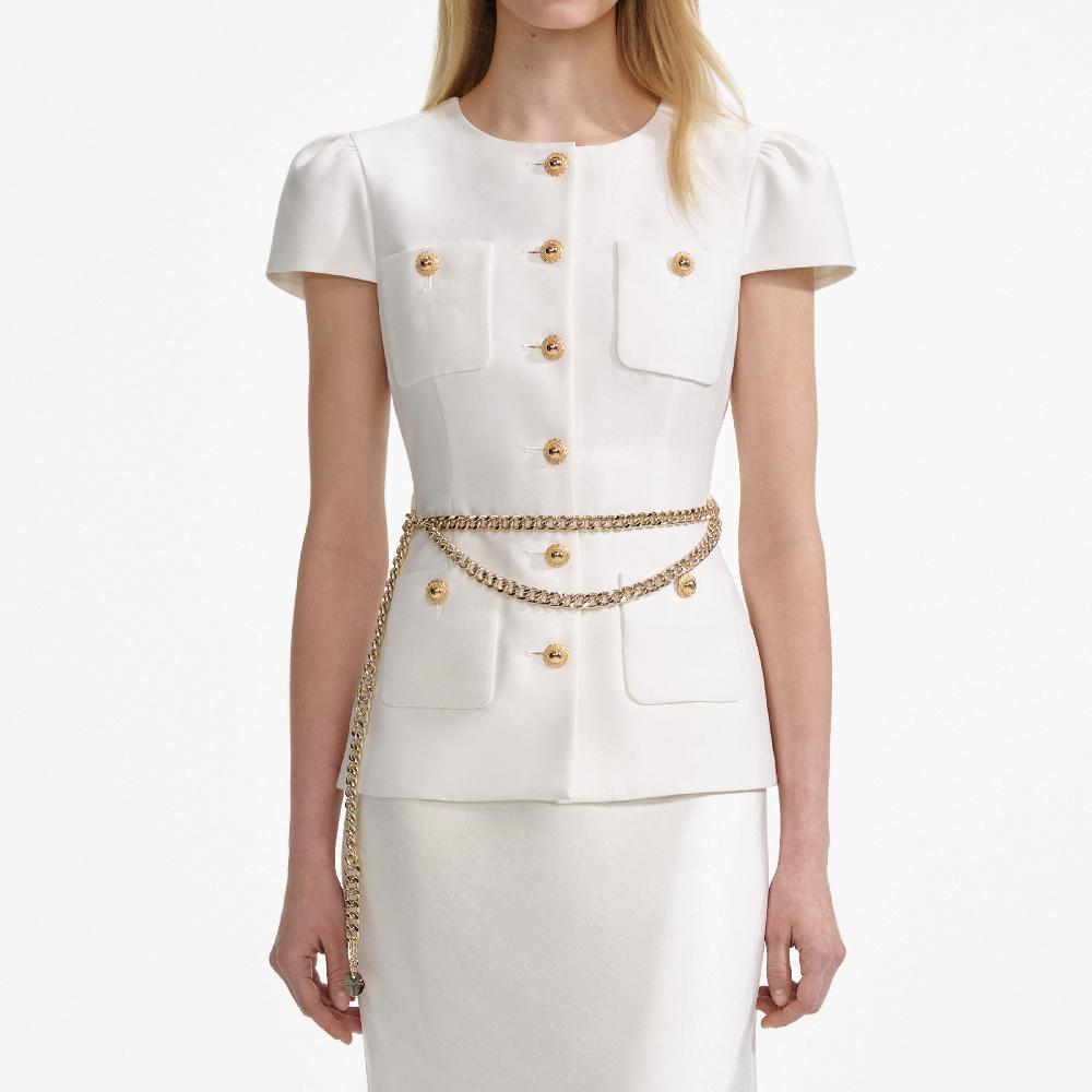 Self Portrait Cream Taffeta Chain Belt Maxi Dress CLOTHING