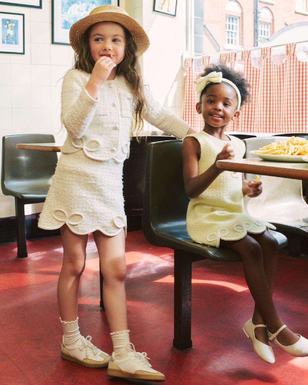 Self Portrait Cream Textured Bow Detail Cardigan KIDS