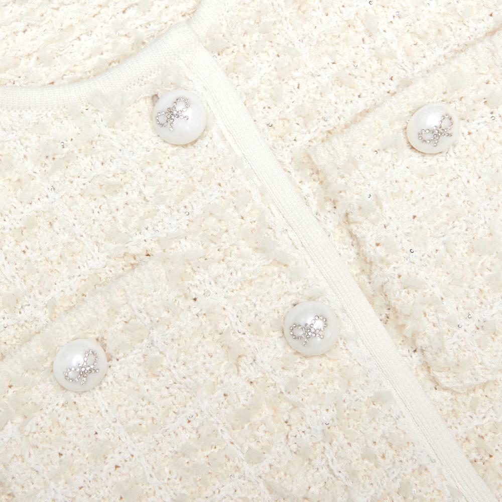 Self Portrait Cream Textured Bow Detail Cardigan KIDS