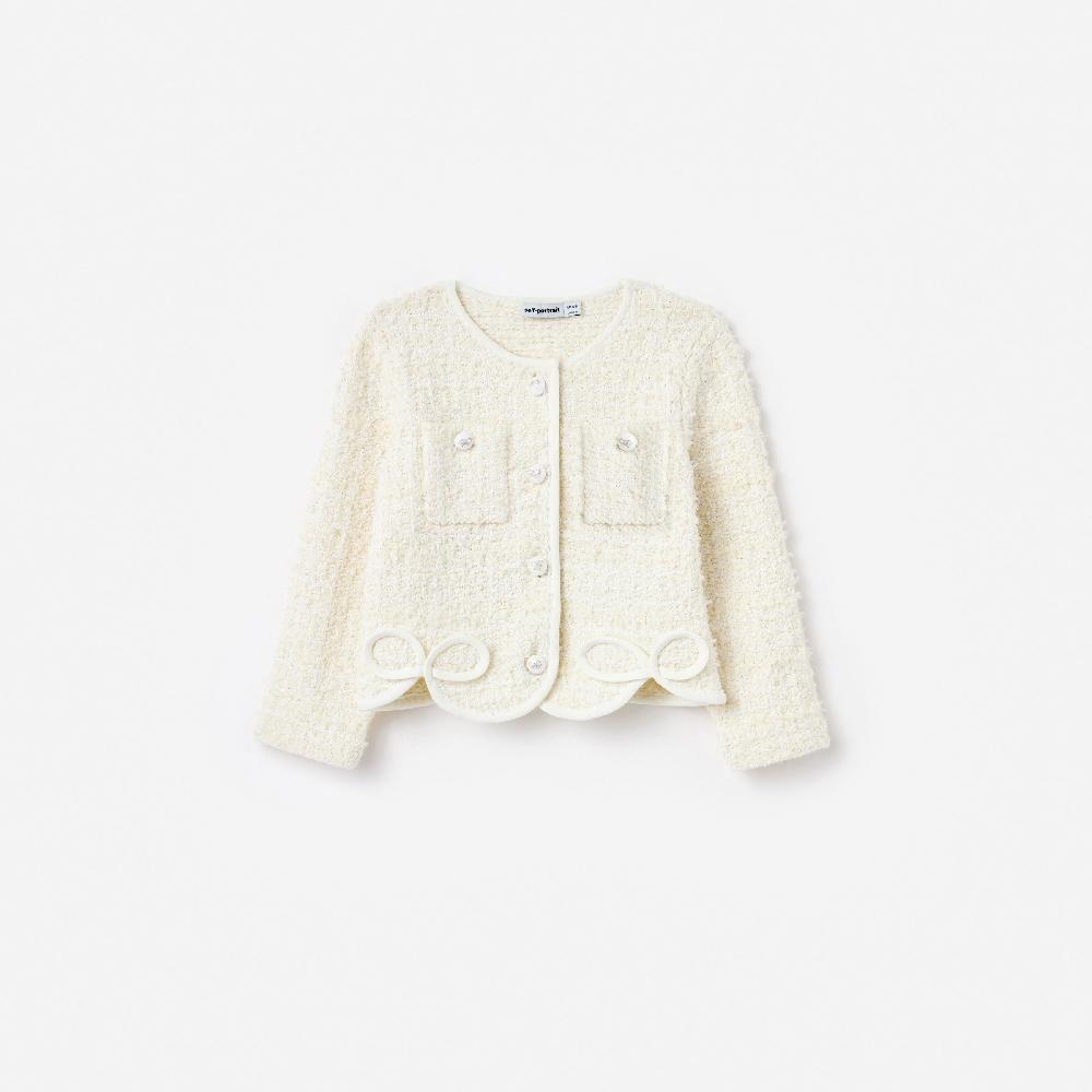 self portrait Cream Textured Bow Detail Cardigan KIDS
