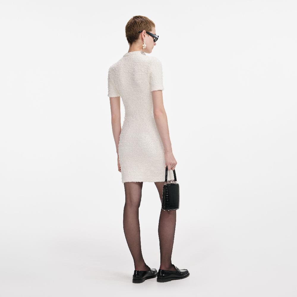 Self Portrait Cream Textured Knit Mini Dress CLOTHING