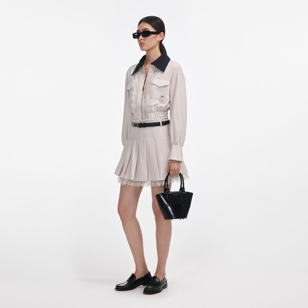 Self Portrait Cream Twill Contrast Collar Jacket CLOTHING