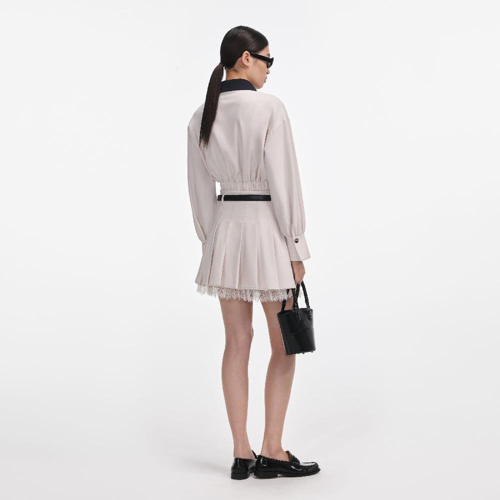 Self Portrait Cream Twill Pleated Mini Skirt CLOTHING