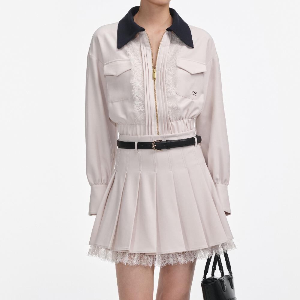 Self Portrait Cream Twill Pleated Mini Skirt CLOTHING