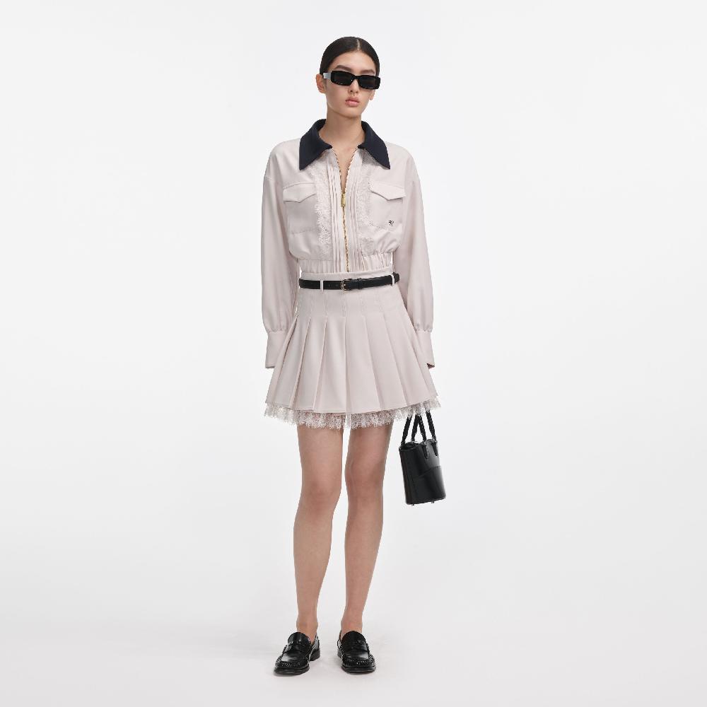 self portrait Cream Twill Pleated Mini Skirt CLOTHING