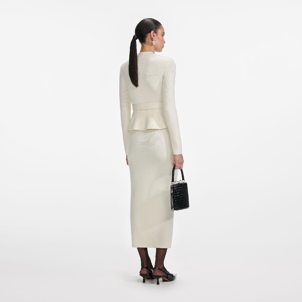 Self Portrait Cream Wool Peplum Knit Midi Dress CLOTHING