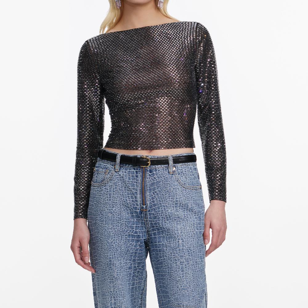 Self Portrait Croc Effect Straight Leg Jeans CLOTHING