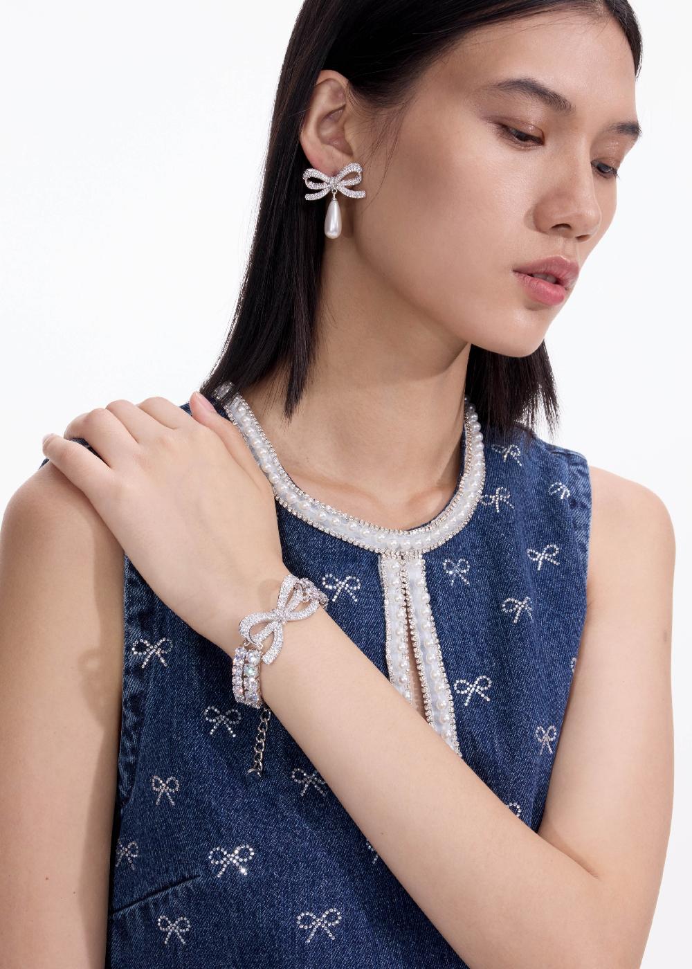 Self Portrait Crystal Bow Double Tennis Bracelet JEWELLERY