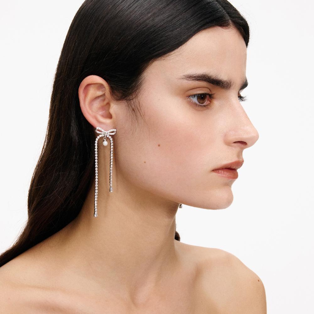 Self Portrait Crystal Bow Pearl Dangle Earrings JEWELLERY