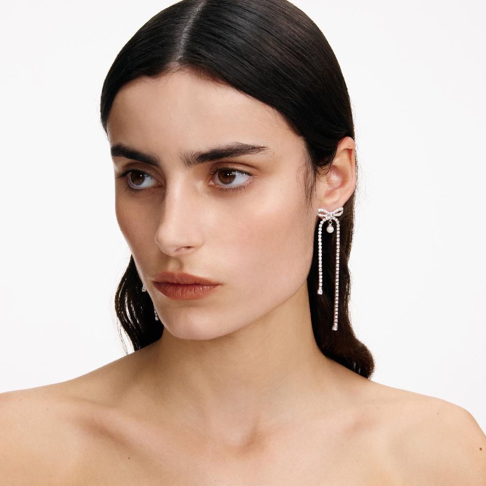 Self Portrait Crystal Bow Pearl Dangle Earrings JEWELLERY