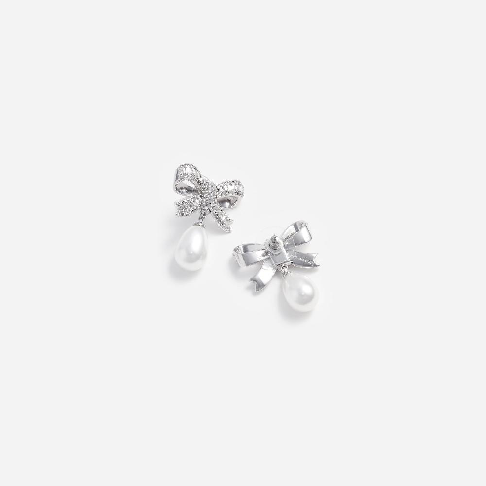 Self Portrait Crystal Bow Pearl Droplet Earrings JEWELLERY