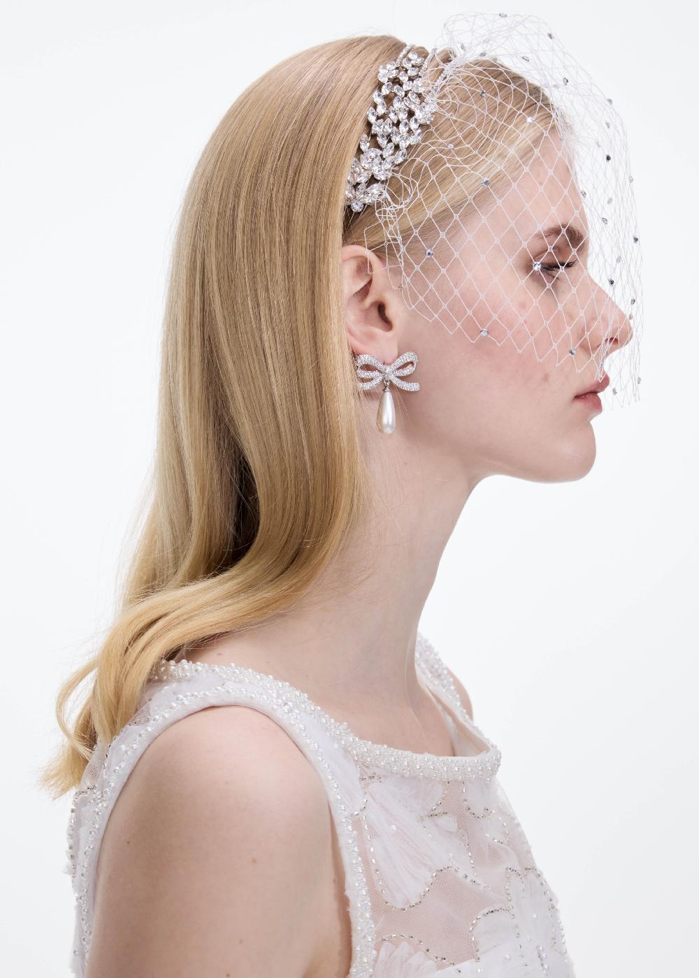 Self Portrait Crystal Bow Pearl Droplet Earrings JEWELLERY