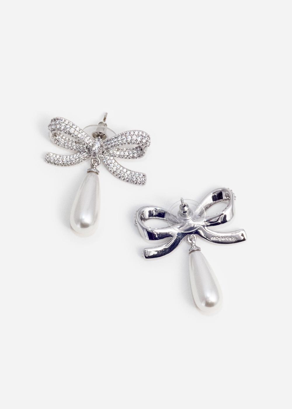 Self Portrait Crystal Bow Pearl Droplet Earrings JEWELLERY