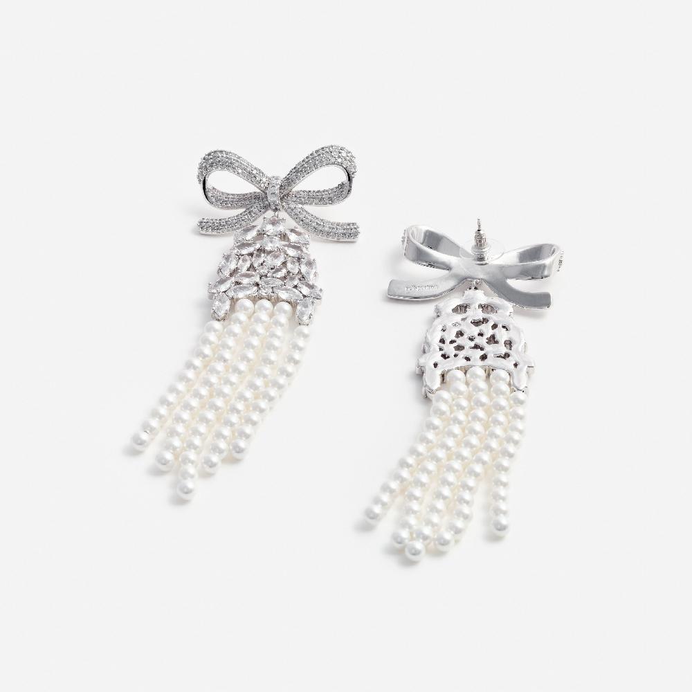 Self Portrait Crystal Bow Pearl Droplet Earrings JEWELLERY