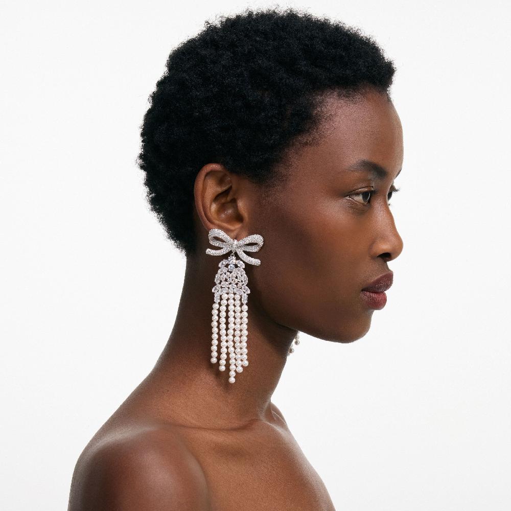 Self Portrait Crystal Bow Pearl Droplet Earrings JEWELLERY