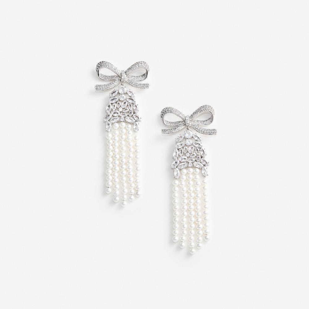 self portrait Crystal Bow Pearl Droplet Earrings JEWELLERY
