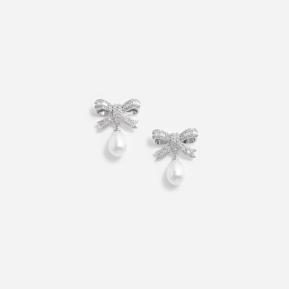self portrait Crystal Bow Pearl Droplet Earrings JEWELLERY